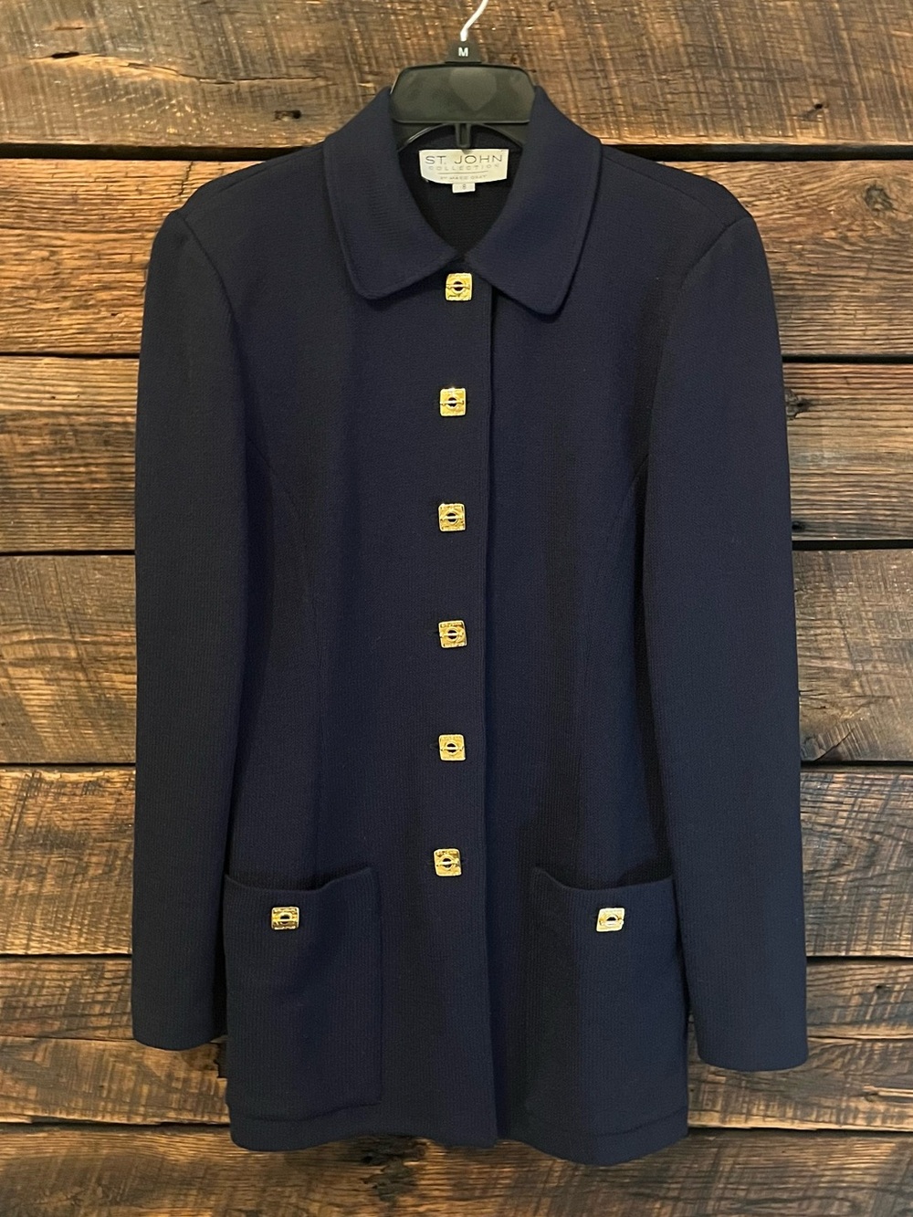 Vintage 90s St John Collection Santana knit longline cardigan jacket navy sz 8